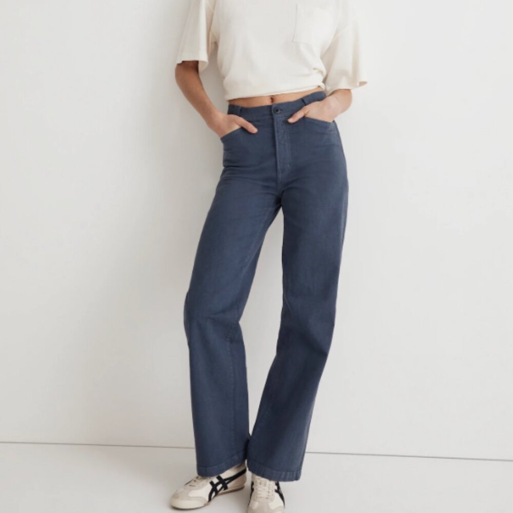 Madewell Petite Emmett 2.0 Wide-Leg Pants: Garment-Dyed Edition Nighttime P24